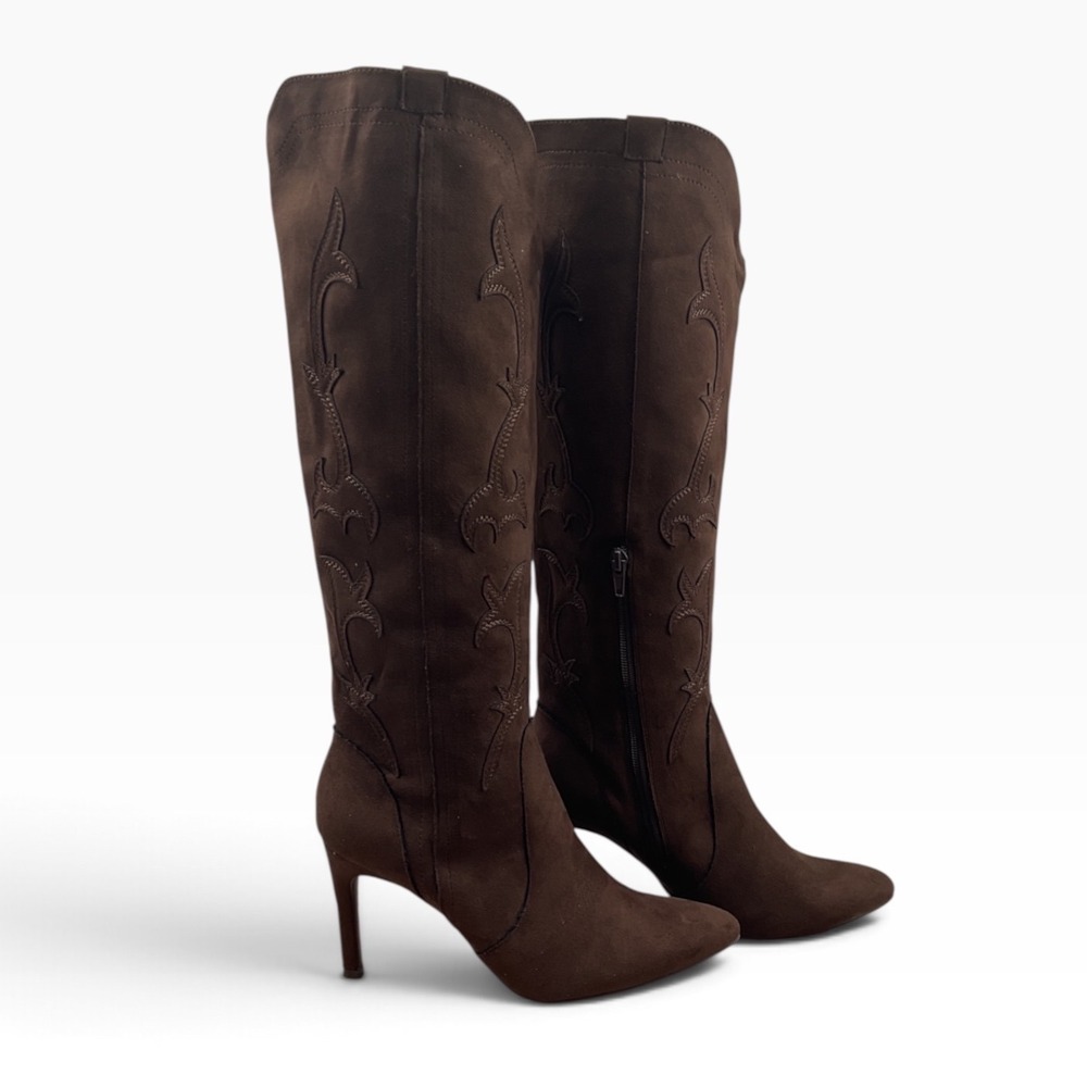 MIA Brown Faux Suede Embroidered Western Stiletto Knee High Boots Womens 8.5
